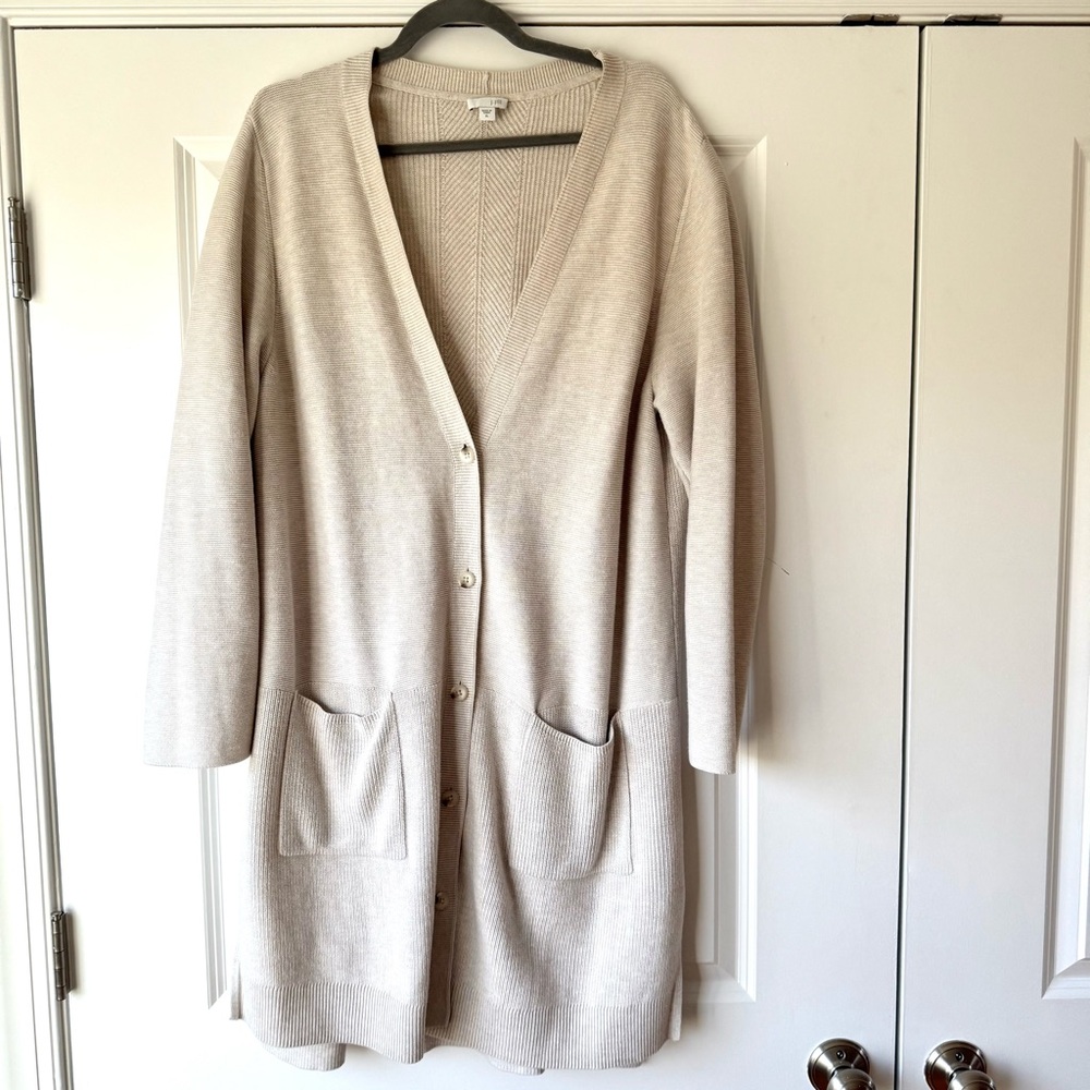 J.Jill Women's Cream Textured Long Cardigan Sweater, XL, EUC